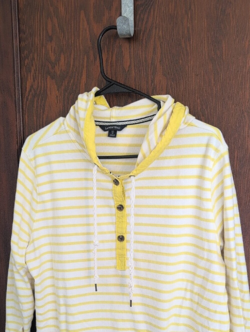 Lands' End Yellow and White Striped Hoodie Tunic Top - Picture 3 of 6